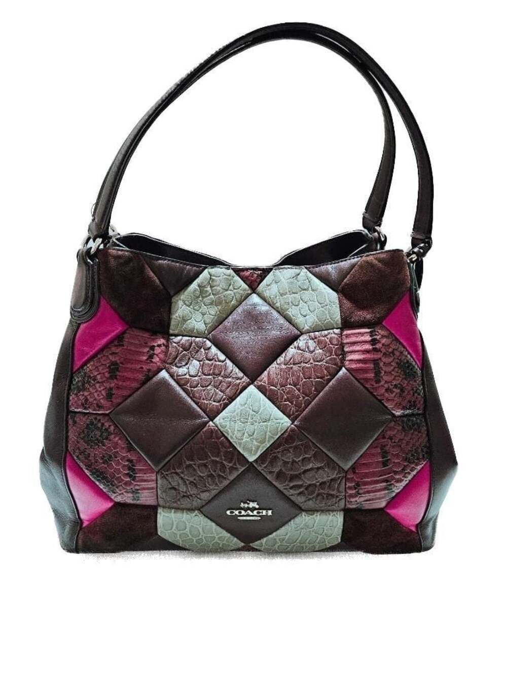 Coach Patchwork Leather and Snakeskin Embossed Shoulder Bag